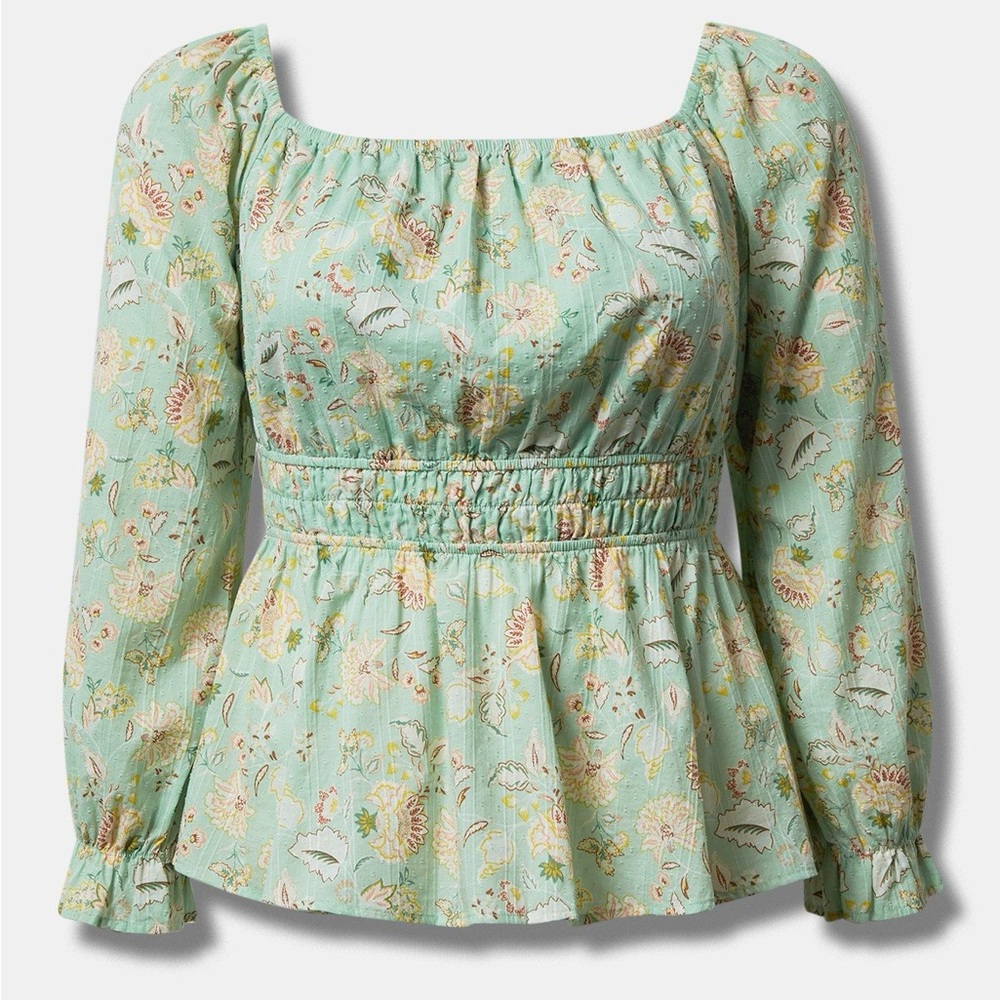 Torrid Mint Floral Peplum Blouse Size 2X - Picture 3 of 15